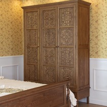 American country solid wood carved three-door and four-door wardrobe retro pastoral adult bedroom multi-functional storage cabinet
