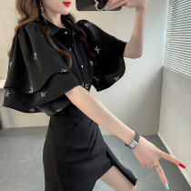 Unique and chic chiffon top with ruffles Korean style printed womens stylish small shirt loose summer shirt for women