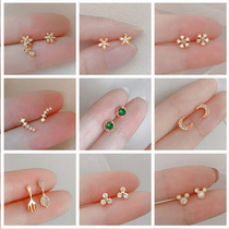 New Cute Mini Moon Crystal Stud Earrings for Women Flower He