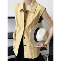 Luxi ins blogger fashion work vest womens solid color three-dimensional pocket lapel sleeveless layered jacket 5510