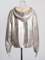 Korean style casual style silver knitted top 2024 spring new niche hot stamping design hooded drawstring sweater for women