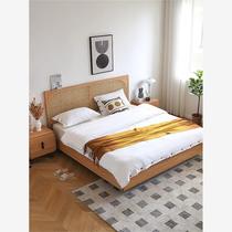 Nordic natural real rattan double bed B&B modern simple rattan bed suspended home bedroom solid wood bed 1 8 meters