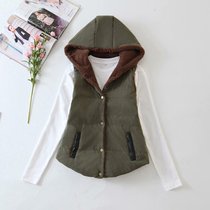 2023 new autumn and winter womens Korean style sports slim hooded womens candy color lamb velvet vest large size vest