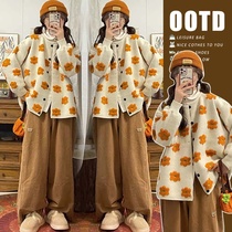 Fat sisters new autumn clothing large size womens clothing loose and slimming belly-covering flocked flower embroidered sweater cardigan jacket