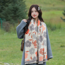 Simple fresh fashionable and personalized flower print scarf casual and versatile neck gaiter warm and comfortable slit scarf shawl