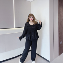 Fat fairy Yingying plus size womens clothing fat mm spring and autumn Korean version small sweet slim niche ruffled shirt for women