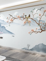 2024 new Chinese style TV background wall wallpaper self-adhesive flower and bird sofa wall stickers living room wall cloth film and television stickers wall cloth