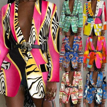 Amazon European and American Style Street Fashion Hot-Selling Item, Fashionable and Sexy Printed Jacket Suit for Women, No Belt