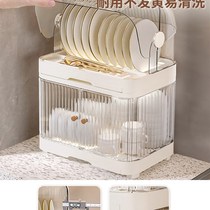 High-end dishware and chopsticks storage box with lid and drainer kitchen dishware storage rack drainer bowl rack household cupboard storage