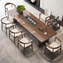 Modern solid wood tea table new Chinese style office Kung Fu tea table and tea tray integrated log tea drinking table and chair combination