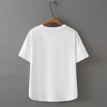 Fat mm 200 pounds short-sleeved T-shirt for women 2024 new style right shoulder large size summer wear age-reducing smiley face print belly covering top