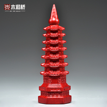 Red peach wood carving 7-story Wenchang Tower ornaments 9-story 13-story Wenchang Tower living room entrance decoration crafts