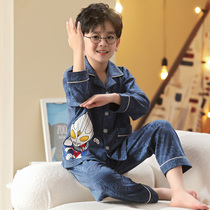 Fat childrens pajamas boys pure cotton long-sleeved spring thin boys fat babys large loose version home clothes autumn