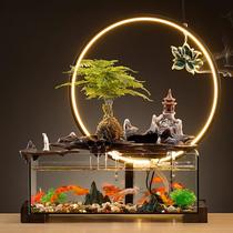 High-end wealth-charging glass fish tank home living room TV cabinet decoration circulating water office decoration housewarming