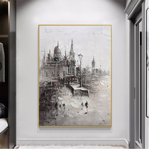 White porridge shop: Venetian castle black and white entrance background wall decoration painting light luxury living room sofa hanging painting