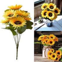 1 Bunch 7 Heads Artificial Sunflowers 29cm Shrubs Fake Flowe