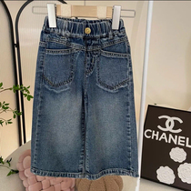Girls pants spring and autumn 2024 new baby girl fashionable jeans autumn childrens autumn clothing girls wide-leg pants