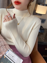 Knitted loose bottoming shirt autumn and winter new style long-sleeved mid-collar gentle style thin half turtleneck sweater for women