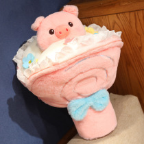 Plush bouquet toy cartoon animal holding flowers pig doll Chinese Valentines Day gift confession doll