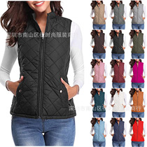 European and American womens clothing cotton vest 2023 new Amazon AliExpress quilted stand collar zipper pocket warm cotton vest