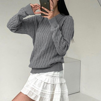New high-quality ins European and American solid color basic hemp pattern woven round neck sweater lazy style soft and waxy versatile and casual
