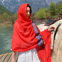 Summer silk scarf for women thin ethnic style shawl for women versatile Lijiang travel fashion sand scarf sun protection long scarf