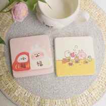 诺家圻日式卡通卡娜赫拉硅藻泥方形杯垫可爱兔兔小鸡防烫隔热餐垫