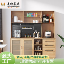 Cabinet Japanese-style dining side rattan solid wood wall-mounted high cabinet tea cabinet living room storage rack modern simple glass cabinet