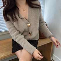 Mink velvet jacket womens short loose thickened sweater large button v-neck autumn and winter outer wear lazy style knitted cardigan