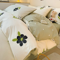 High-end ins style cotton bed four-piece set 2024 new 100 pure cotton small fresh dormitory three-piece bed sheet quilt