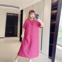 Fat Yingying 2024 Summer Textured T Skirt Plus Size Womens 200 Jin Fat MM Casual Loose Flesh Covering Dress