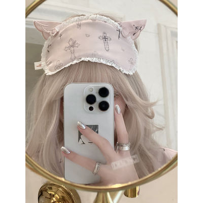 KittenClaw Dream Cross Angel Cat Tencel Lyocell Angel Wings Cat Ears Cross Print Eye Mask
