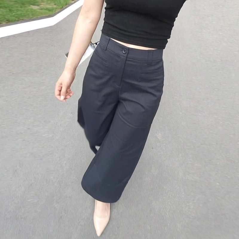 Navy Blue High-Waisted Cropped Wide-Leg Pants for Women, 2026 New Autumn Thin Style, Simple and Slimming Straight-Leg Casual Pants for Commuting Navy Blue High-Waisted Cropped Wide-Leg Pants for Women, 2026 New Autumn Thin Style, Simple and Slimming Straight-Leg Casual Pants for Commuting