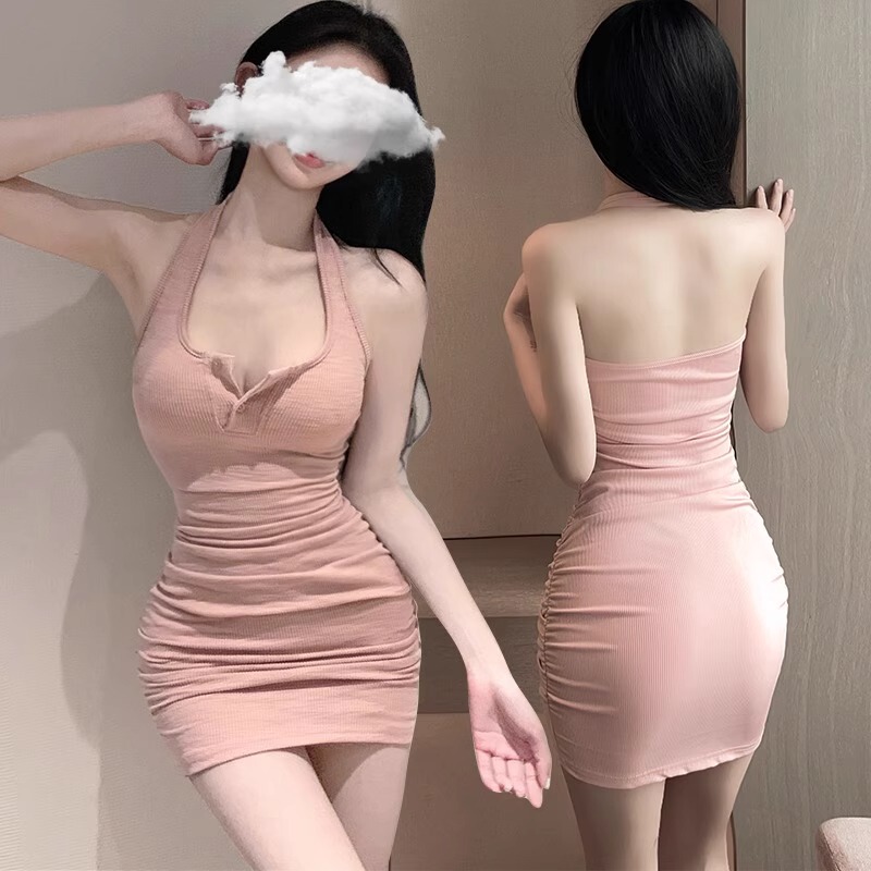 Deep V Sexy High Slit Halter Hip Skirt Suspender Dress Slimming Look 2025 New Large Size Date Careful Machine