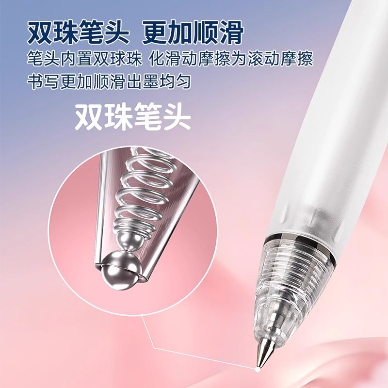Dianshi Retractable Gel Pen 0.5mm Black, Red, Blue Ink, Gentle on Fingers, Dual Ballpoint, Quick-Drying, Smooth Bullet Tip, Exam Pen, Office Student Writing Practice Signature Pen Ds-0111