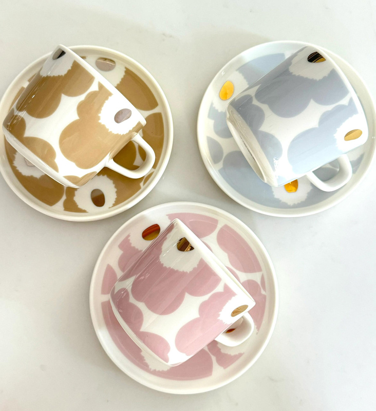 Japanese Limited Marimekko Unikko Pink Gold Mug Coffee Coaster Cup Bowl Set Gift Accessible Luxury