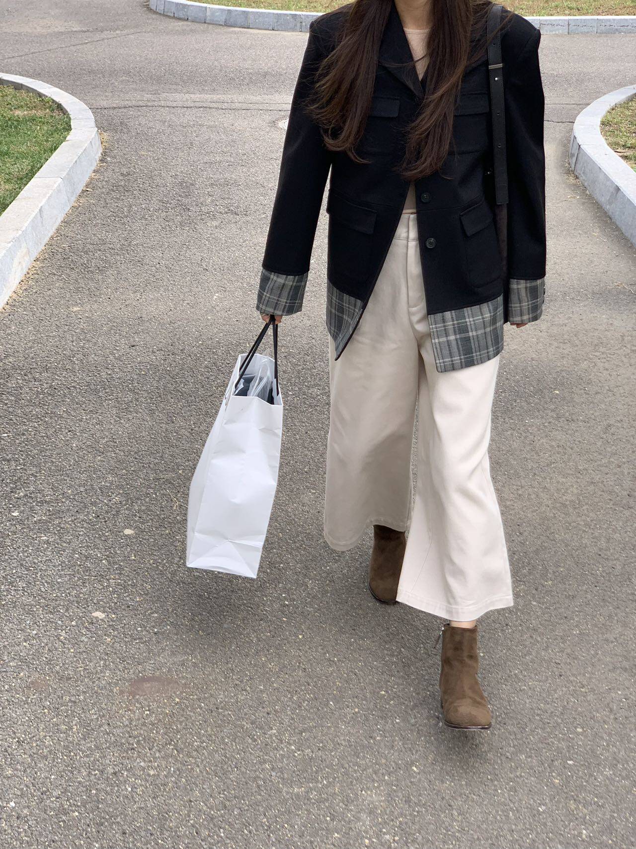 Теперь маткаси CDG девушка плед цвет hit сращивание дизайн смысл пальто костюм 