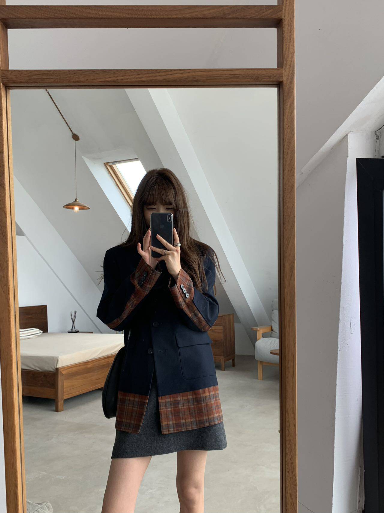 Теперь маткаси CDG девушка плед цвет hit сращивание дизайн смысл пальто костюм 