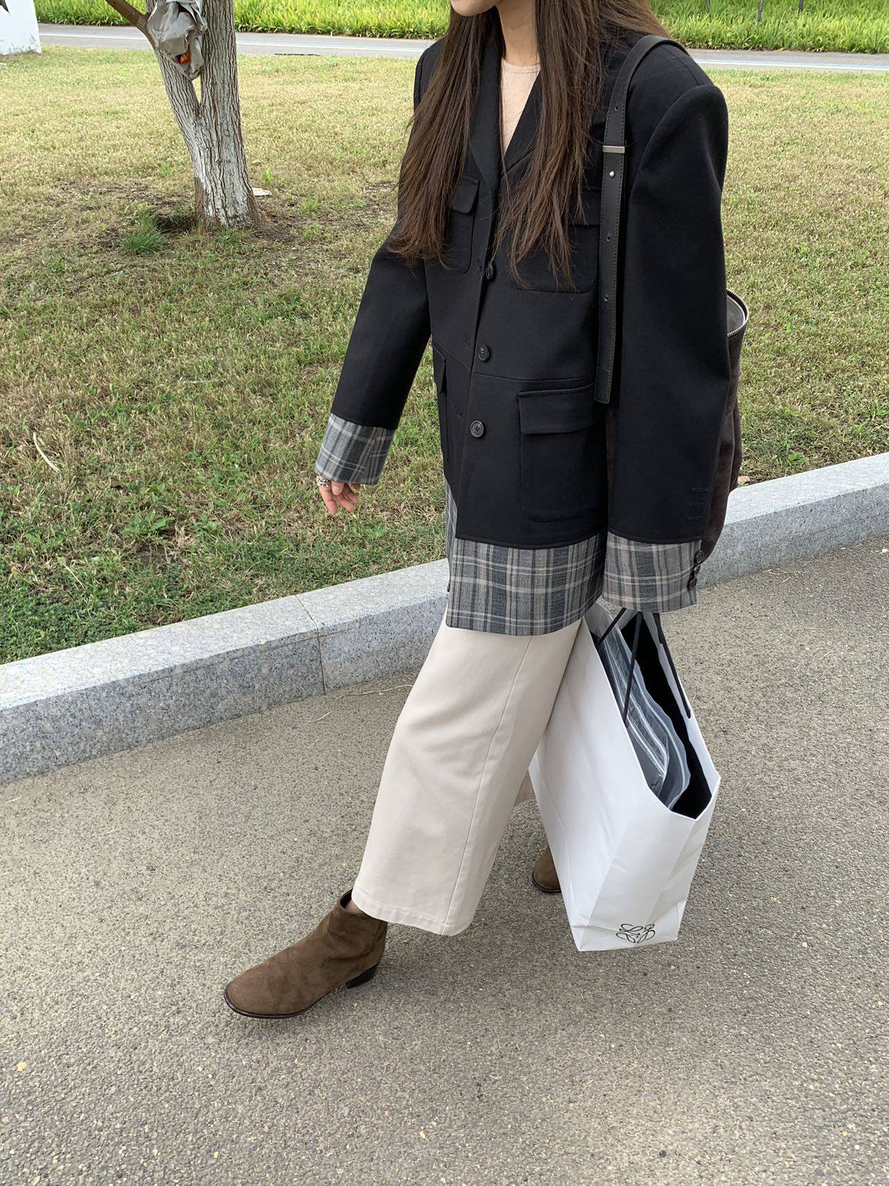 Теперь маткаси CDG девушка плед цвет hit сращивание дизайн смысл пальто костюм 