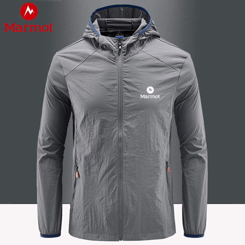 Marmot Groundhog Sun Protection Clothing for Men in Summer, Ultra-Thin Ice Silk Breathable Hooded Skin Clothing, Anti-Uv Jacket