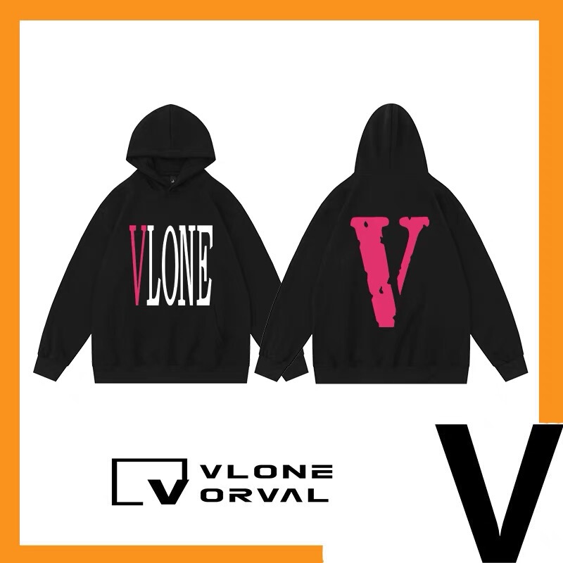 Vlone Orval Reflective Large V Letter Print Hooded Sweatshirt for Men and Women, Autumn and Winter American Style Heavyweight Couple Hoodie
