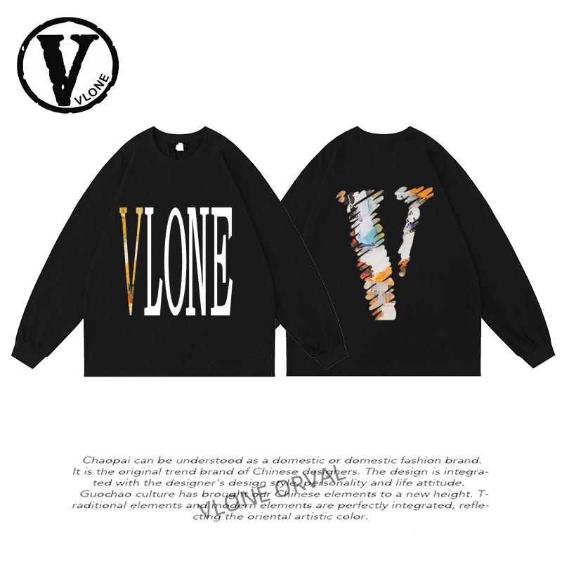 Vlone Orval Big V Graffiti Long Sleeve T-Shirt Niche Trendy Brand Popular Print Loose Unisex Spring and Autumn