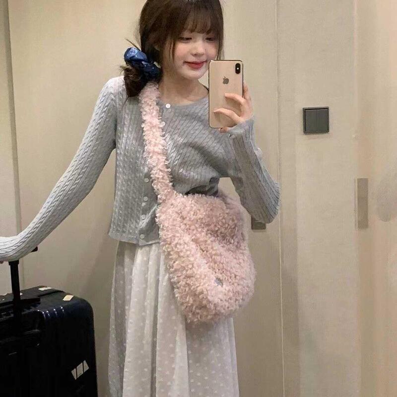 2026 Autumn New Lambswool Shoulder Bag Wheat Grain Fleece Niche Soft Large Capacity Crossbody Bag