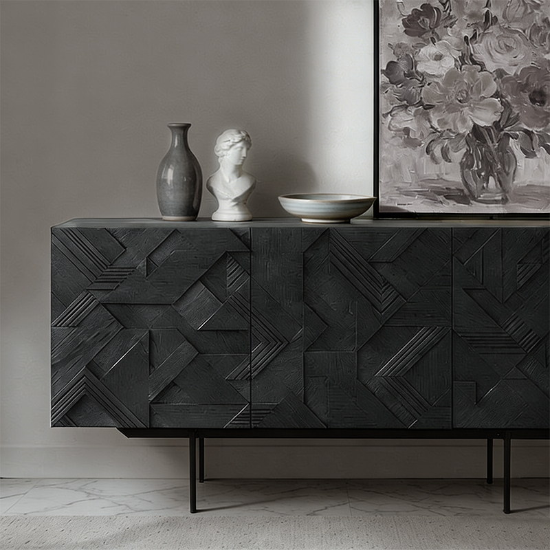 Artistic Symbol/Nordic Style Teak Sideboard Italian-Style Entryway Cabinet Chest of Drawers Black Carved Sideboard Tv Cabinet