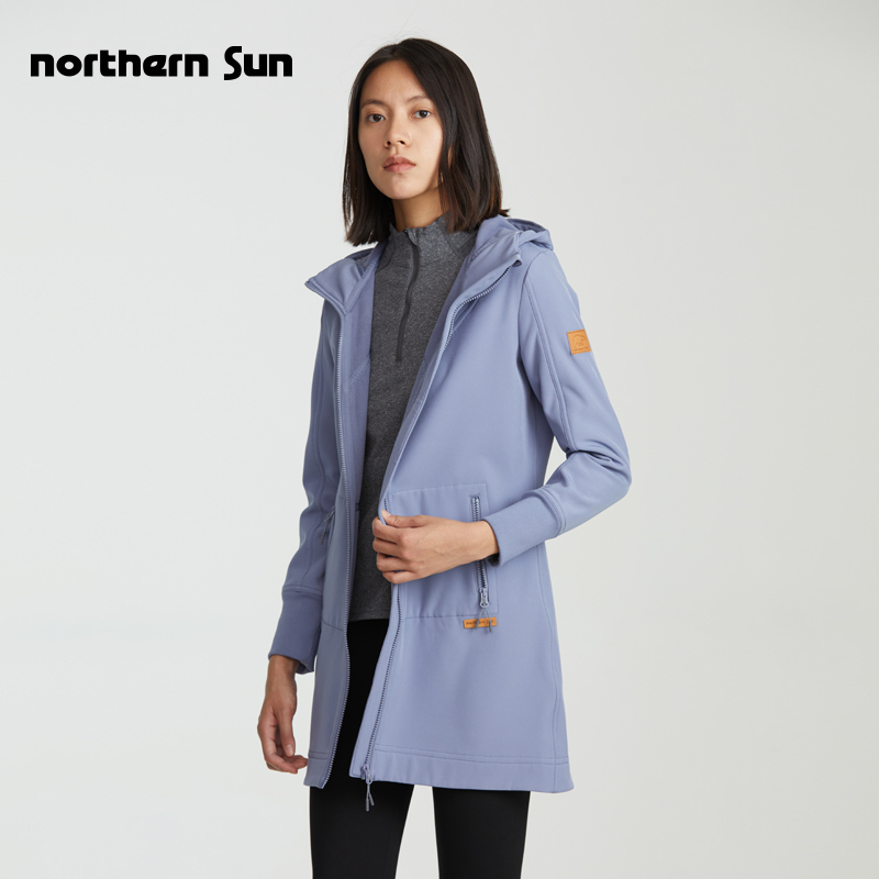 Canada North Mountain Outdoor Fleece Softshell Windbreaker Women's Mid-Length Autumn and Winter Waist-Tightening Warm Jacket 6452
