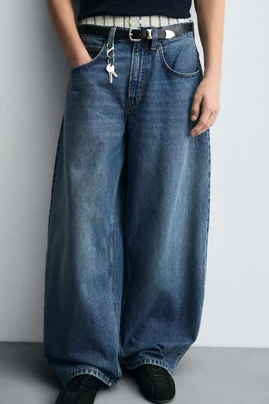 Za2025 Autumn New Men's Clothing Balloon-Style Loose-Fit Washed Sickle-Shaped Jeans 3991370