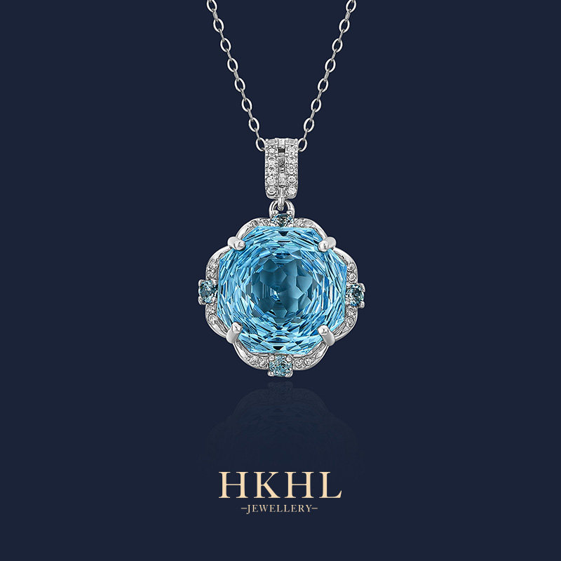 【带证书】HKHL 纯银天然托帕石瑰丽吊坠项链女气质高档节日礼物