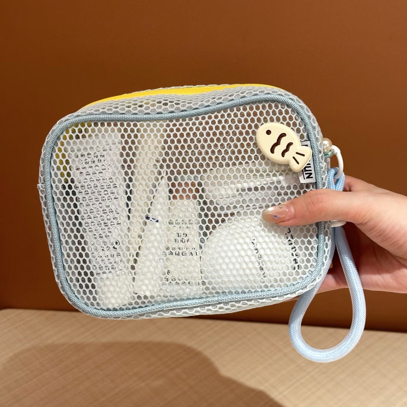Suparna Mesh Cosmetic Bag, Portable Vertical Small Travel Storage Handbag for Women