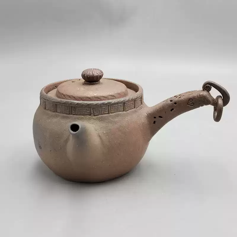 中古日本回流陶瓷茶壺萬古燒立花龍升手作橫手急須側把壺茶道具-淘寶