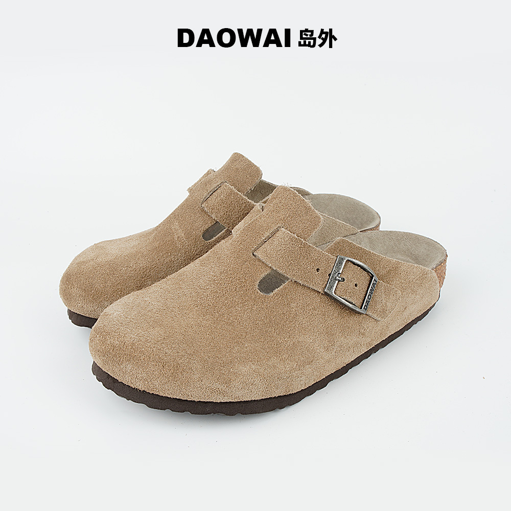 Island off DAOWAI Birkenshoe Half-wrapped head cork drag Leisure retro Cashback Bull leather Boston shoes men and women-Taobao